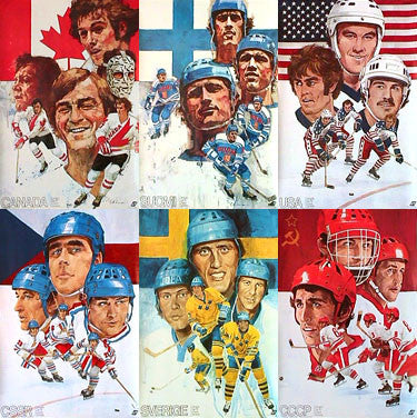 Canada Cup 1976 Hockey Tournament Original 6-Poster Set (Canada, USA, USSR, Czech, Sweden, Finland)