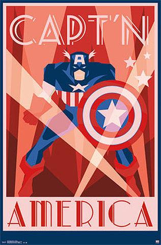 Captain America by Marvel Comics "Art Deco" Decorative Collectible Wall Poster - Trends