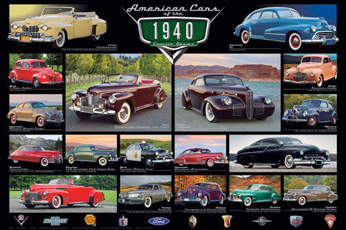 American Cars of the 1940s (18 Classic Automobiles) Cruisin' Series Poster - Eurographics Inc.