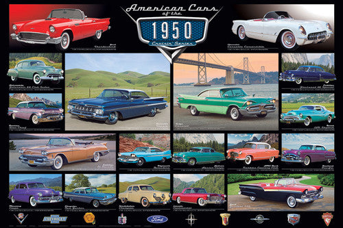 American Cars of the 1950s (18 Classic Automobiles) Cruisin' Series Poster - Eurographics Inc.