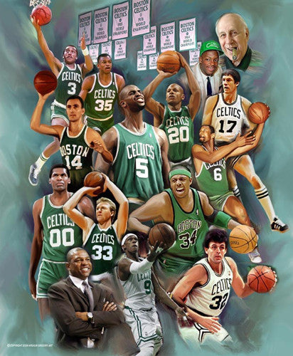 Boston Celtics Glory Legends Collage by Wishum Gregory - L.E. Giclee Print