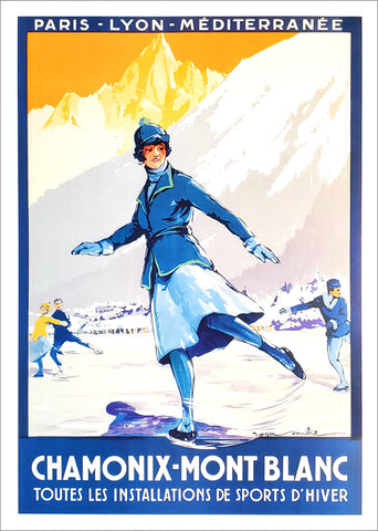 Figure Skating at Chamonix-Mont Blanc France c.1924 Vintage Poster Reproduction - Editions Clouets
