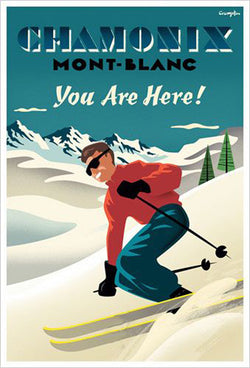 Chamonix Mont-Blanc "You Are Here!" Vintage-Style Skiing Poster by Michael Crampton