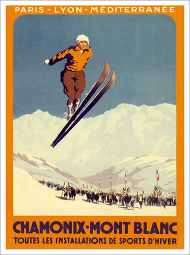 Vintage Skiing "Chamonix Ski Jump" (1924) Poster Reprint - Editions Clouets (France)