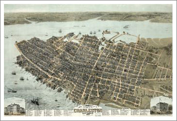 Charleston, South Carolina 1872 Classic Aerial Map Premium Poster Reproduction - McGaw Graphics