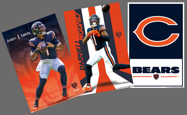 COMBO: Chicago Bears NFL Football 3-Poster Combo Set (Justin Fields, Darnell Mooney, Logo Posters)