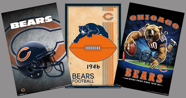 COMBO: Chicago Bears NFL Football 3-Poster Theme Art Team Logo Combo Set Special