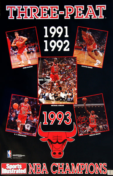 Chicago Bulls "Three-Peat" 1993 NBA Champions Commemorative Poster - Marketcom Sports Illustrated