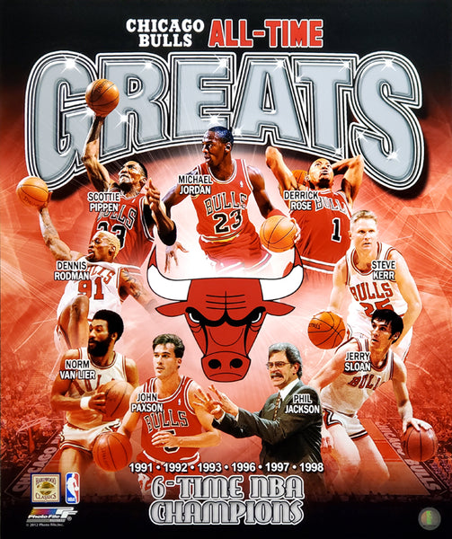 Chicago Bulls "All-Time Greats" (9 Legends, 6 Championships) Premium Poster Print - Photofile
