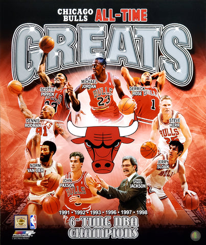 Chicago Bulls "All-Time Greats" (9 Legends, 6 Championships) Premium Poster Print - Photofile