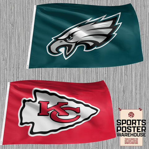 COMBO: Philadelphia EAGLES and Kansas City CHIEFS Official NFL 3'x5' Flags (Super Bowl LIX 2025 Special)