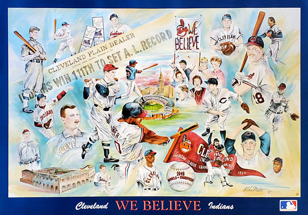 Cleveland Indians MLB Poster Set of Six Vintage Baseball Jerseys - Vizquel Feller Ramirez Thome Lofton Klumber 8x10 Semi-Gloss Poster Prints