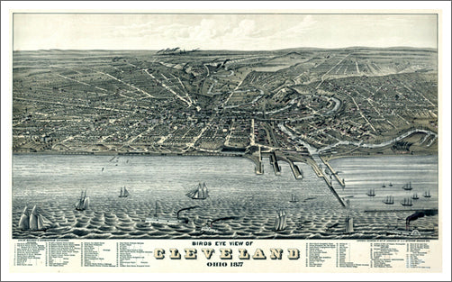 Cleveland, Ohio 1877 Classic Aerial Map Panoramic Poster Reprint (Shober and Carqueville)