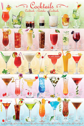 The Cocktails Poster (35 Classic Mixed Drinks) - Eurographics Inc.
