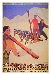 "Col de Voza" Skiing - Clouet Vintage Reprints