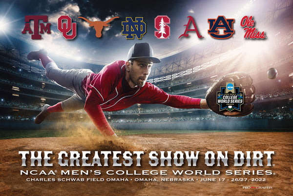 NCAA Baseball 2022 College World Series "Greatest Show On Dirt" 24x36 Event Poster - ProGraphs Inc.