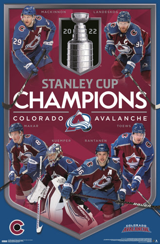 Colorado Avalanche NHL 2022 Stanley Cup Champs Set of Six Jersey Hockey Posters - MacKinnon Makar Landeskog Kadri Kuemper Rantanen - 8x10 Poster