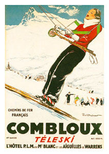 Classic Skiing "Combloux Teleski" 1935 Vintage Poster Reprint - Editions Clouets