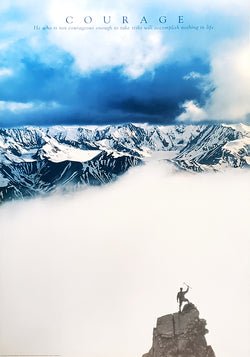 Mountain Climbing "Courage" Motivational Poster - Wizard & Genius