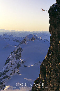 Base Jumper in Mountains "Courage" Motivational Poster - GB Eye