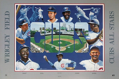 Chicago Cubs "Wrigley All Star Legends" Premium Poster Print BY Mark J. Abbaté - Abbate Studios 1989