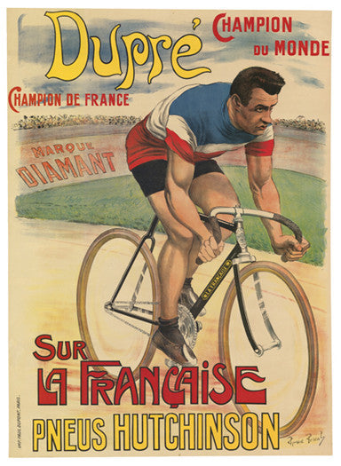 Hutchinson Tires featuring Victor Dupre 1909 Vintage Cycling Poster Reprint - Horton Collection