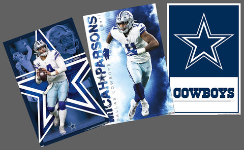 COMBO: Dallas Cowboys Football 3-Poster SUPERSTARS Combo Set (Dak Prescott, Micah Parsons, Logo Posters)