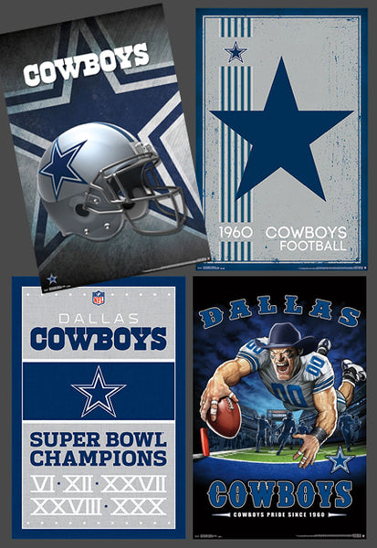 COMBO: Dallas Cowboys Football 4-Poster Theme Art Logo Combo Set Posters