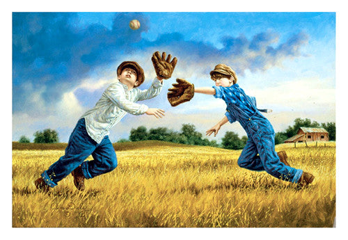 Kids Baseball "High Fly" by Jim Daly Premium Poster Print - McGaw Graphics