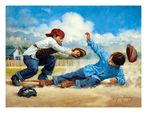 Kids Baseball "Home Safe" by Jim Daly Premium Poster Print - McGaw Graphics