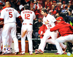 David Freese "Believe" (Crossing the Plate, Game 6) St. Louis Cardinals Premium Poster - Photofile