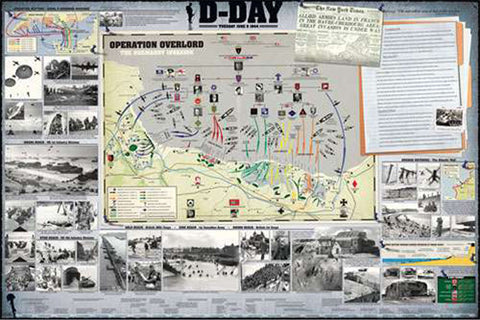 D-Day WWII Normandy Invasion Military History Wall Chart Poster - Eurographics Inc.