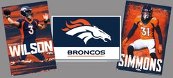 COMBO: Denver Broncos NFL Football 3-Poster Combo (Russell Wilson, Justin Simmons, Logo Posters)