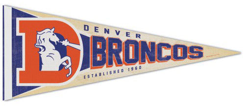 DENVER BRONCOS VINTAGE 1970s NFL FOOTBALL 2 BAR HELMET PENNANT