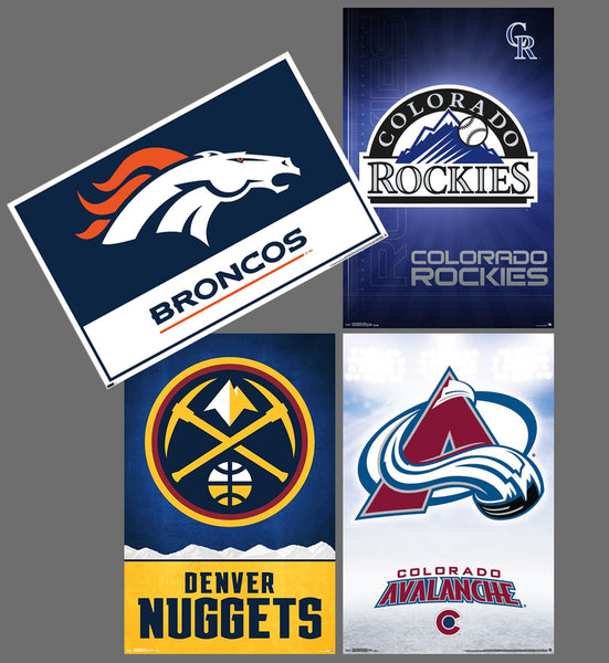 COMBO: Denver, Colorado Sports Teams 4-Poster Combo Set (Avalanche, Nuggets, Broncos, Rockies)