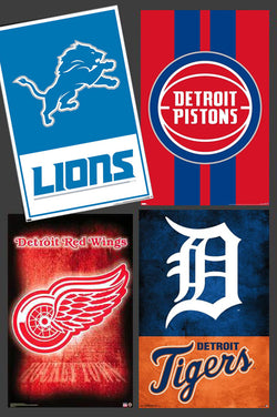 COMBO: Detroit, Michigan Sports Teams 4-Poster Combo (Lions, Tigers, Pistons, Red Wings)
