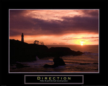 Lighthouse at Sunset "Direction" Motivational Poster - Front Line