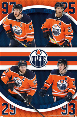 Edmonton Oilers "Core Four" NHL Hockey Poster (Connor McDavid, Draisaitl, Nurse, Nugent-Hopkins) - Costacos 2021