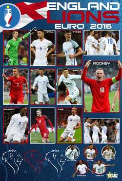 Team England Lions Euro 2016 Squad Football Action Soccer Poster - Starz