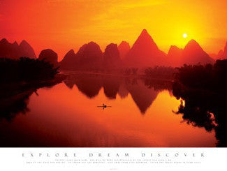 Mountain Sunset "Explore, Dream, Discover" Motivational Print - Pyramid (UK)