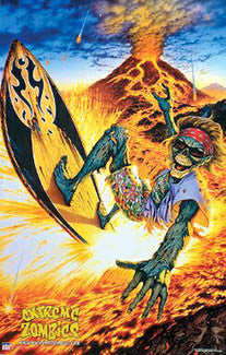 Extreme Zombies "Fire Surfer" Surfing on a Volcano Poster - Starline 2003