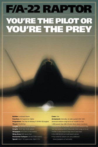 F-22 Raptor "Pilot or Prey" US Air Force American Military Poster - American Image