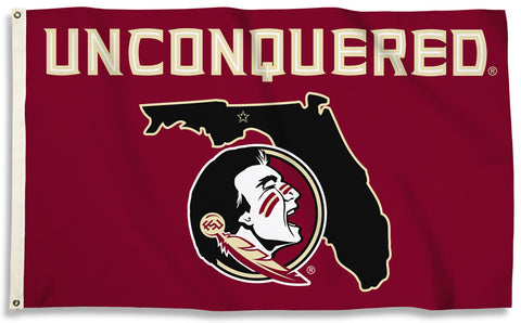 Florida State Seminoles "Unconquered" State-Outline-Style Official NCAA Team 3'x5' Flag - BSI Products