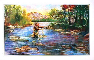 Fly Fishing Rainbow Trout Action Premium Art Poster Print