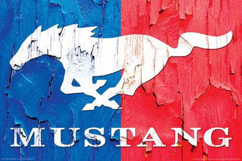 Ford Mustang Retro-Style Red-White-And-Blue Logo Emblem Poster - Aquarius Images