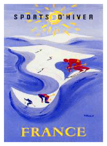 Downhill Skiing "Winding Trail" (c.1954) by Bernard Villemot Poster Reprint - Editions Clouets