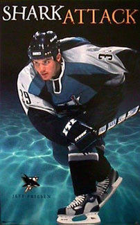 Jeff Friesen "Shark Attack" San Jose Sharks NHL Action Poster - Costacos 1998