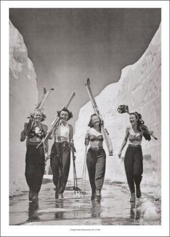 Girls Gone Skiing (Mt. Lassen, CA, 1942) Vintage Poster Reprint - Mountain Chalet