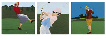 "Golf Gals" Vintage-Style Art Triptych by Vincent Scilla