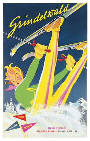 Vintage Skiing Grindelwald, Switzerland "Wipeout" (1930) Poster Reprint - A.A.C. Inc.
